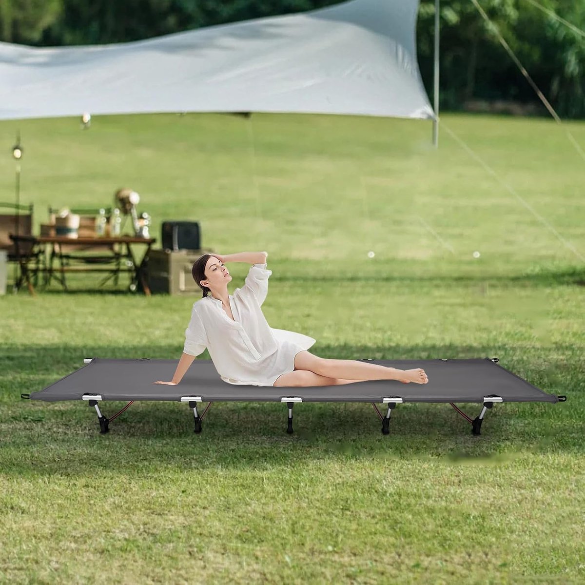Opvouwbaar, licht, van aluminium, compact klapbed, draagvermogen 150 kg, campingbed voor tenten, outdoor, wandelen, reizen, strand, 190 x 65 x 15 cm, grijs
