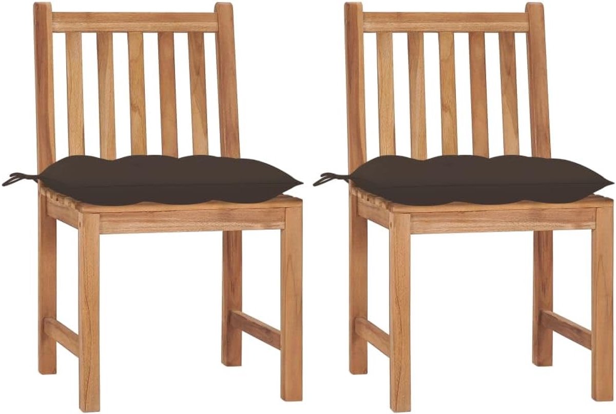 2 stuks, met kussens, massief teakhout, outdoorstoelen, vrijetijdsstoelen, balkonstoelen, terrasstoelen voor terrassen, tuinen, terrassen