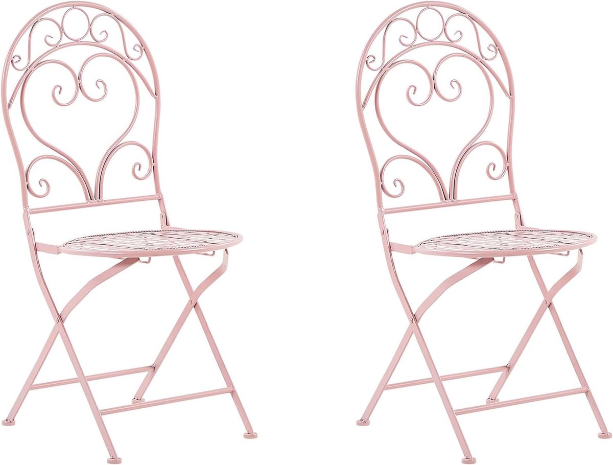 Terras bistro stoelen set van 2 roze metaal vintage scroll Albinia