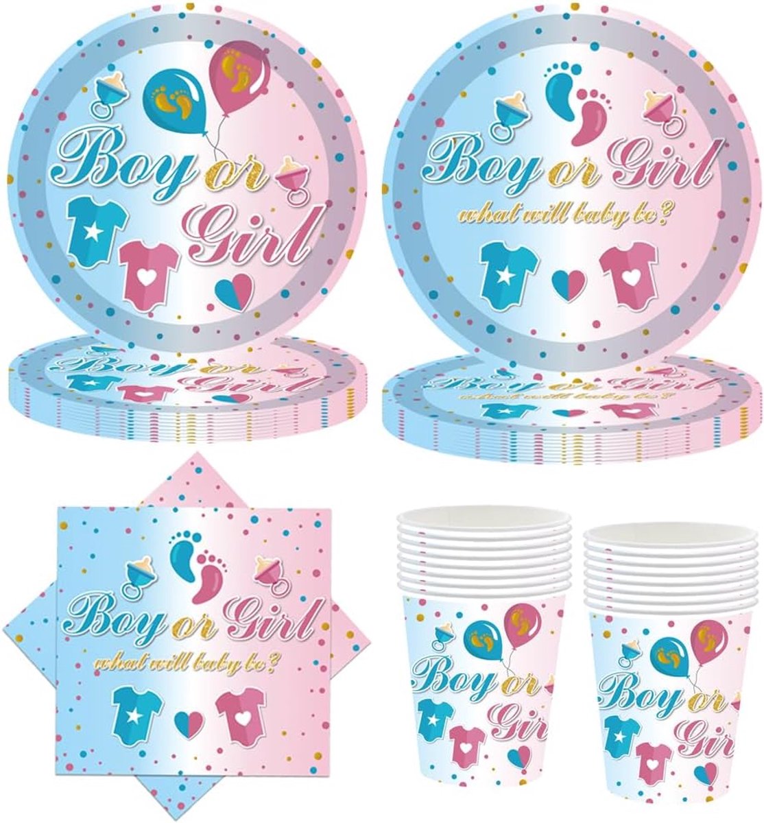Reveal Party Decoratie Partyservies - Baby Party Decoratie voor 20 gasten, papieren borden, kopjes servetten baby shower, He or She Boy or Girl Party Accessoires