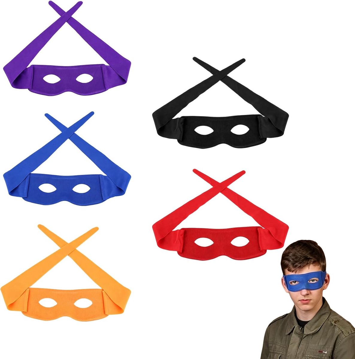Half face masker set – 5 stuks kleurrijke oogmaskers (blauw, geel, zwart, rood, paars), verstelbaar, zacht PVC, voor carnaval, verjaardag, themafeest en cosplay