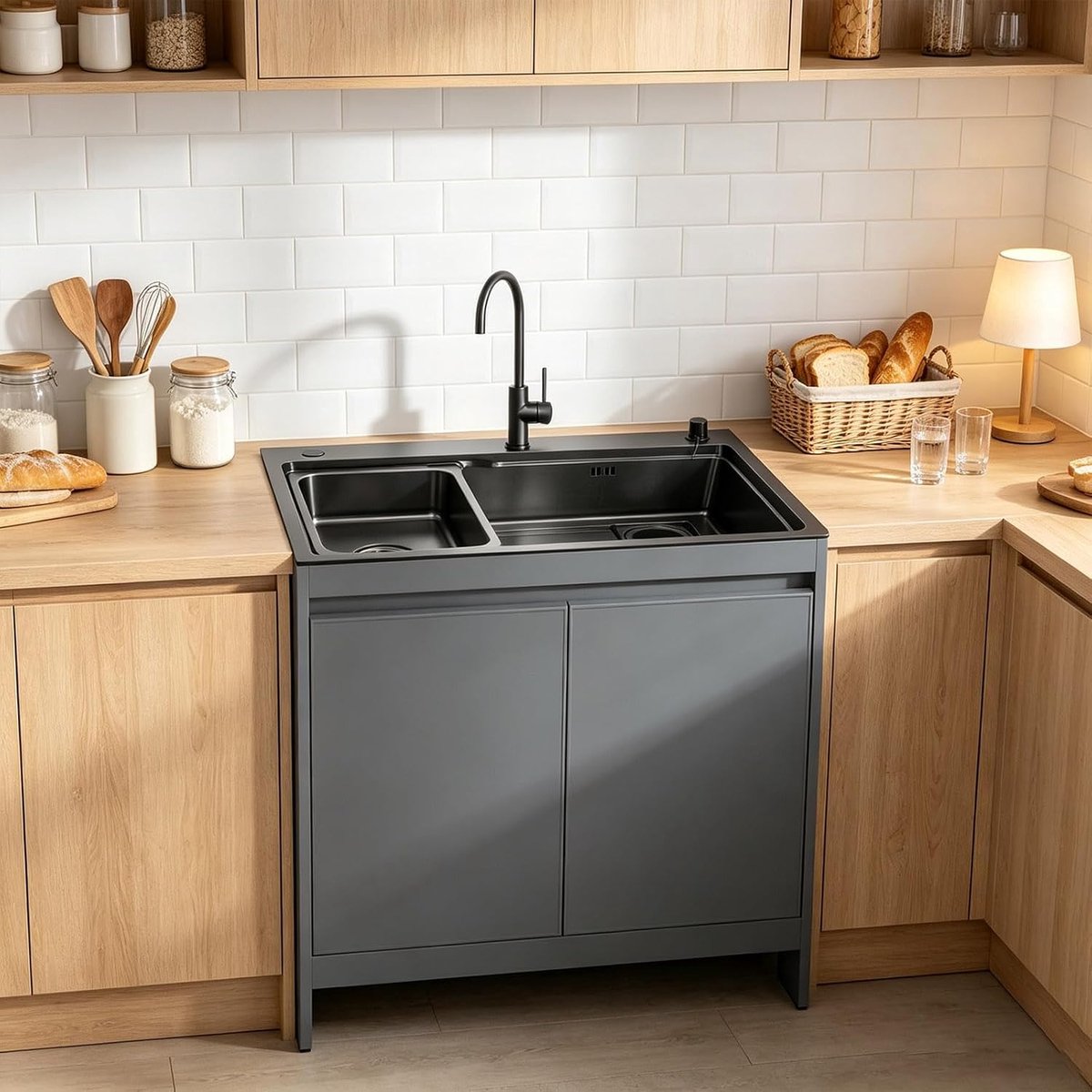 Kwaliteit Wasbak met Honingraat Aluminium Kast, RVS Gootsteen voor Garage, Wasruimte en Buiten Grillstations