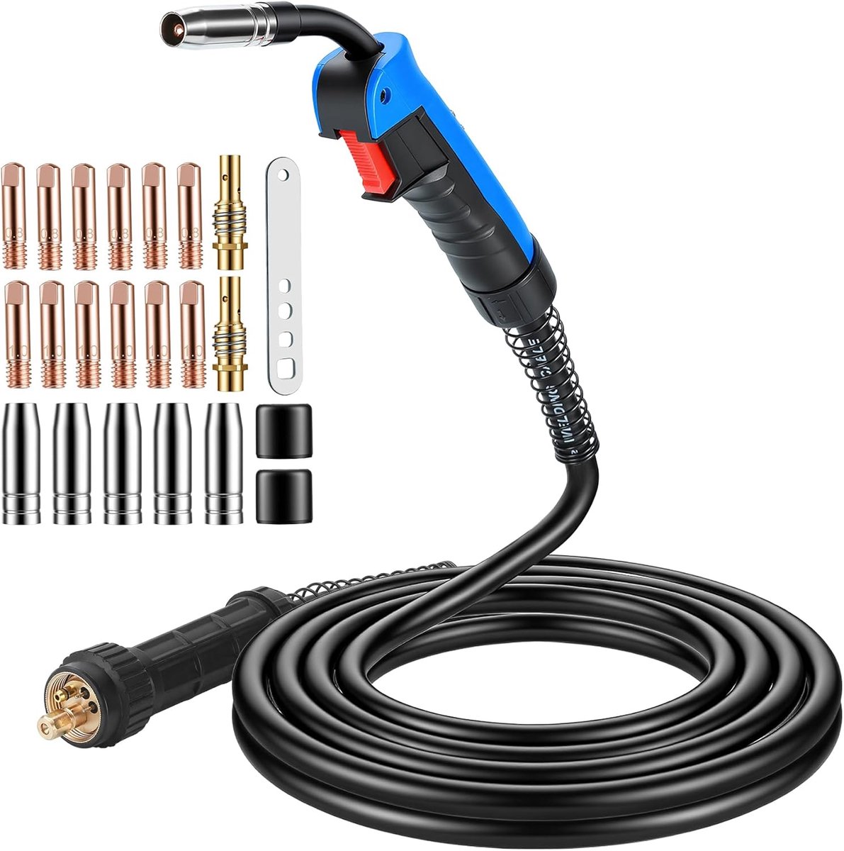 Beschermgas, MB15AK 4M MIG/MAG lasbrander met 22-delige slijtageonderdelenset, zuivere koperen verbindingen en ergonomische handgreep, voor CO²-lassen in werkplaats en industrie