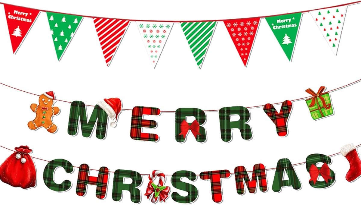 Dailygoods- Kerstbanner duurzaam - Kerstslinger - Driehoekige Vlaggen - Decoratie voor Muren - Papier - 3 Meter Touw - Kerstdecoratie