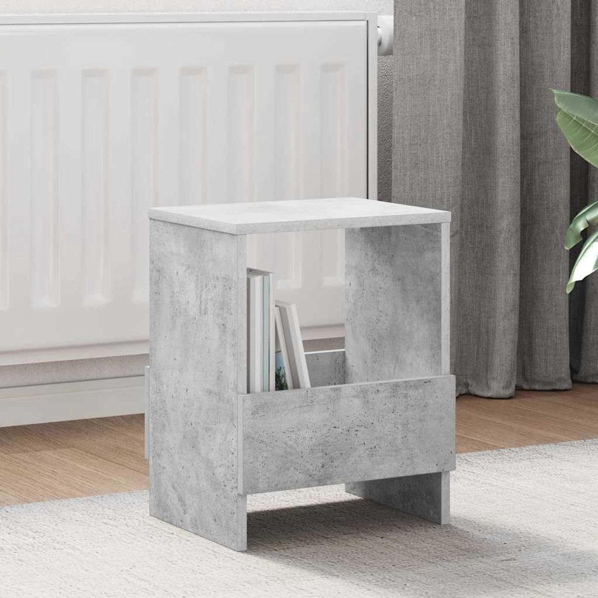 Rek beton grijs houtmateriaal opbergbank