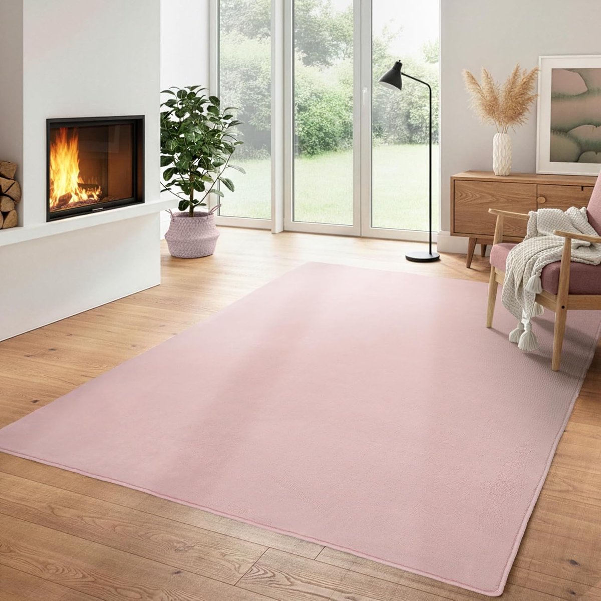 Tapijt in effen kleur, met onderkant, wasbaar en zacht, Kleur: Roze, Maat: 200 x 290 cm