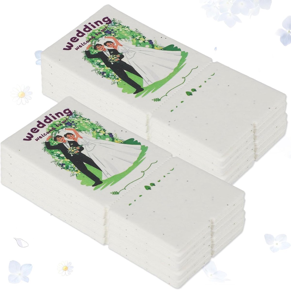 Uitnodigingen, plantbaar zaadpapier, wenskaarten, handgemaakt van gerecycled zaadpapier met wilde bloemenzaden, ideaal voor het feest van het bruidspaar, gastgeschenken, doe-het-zelf