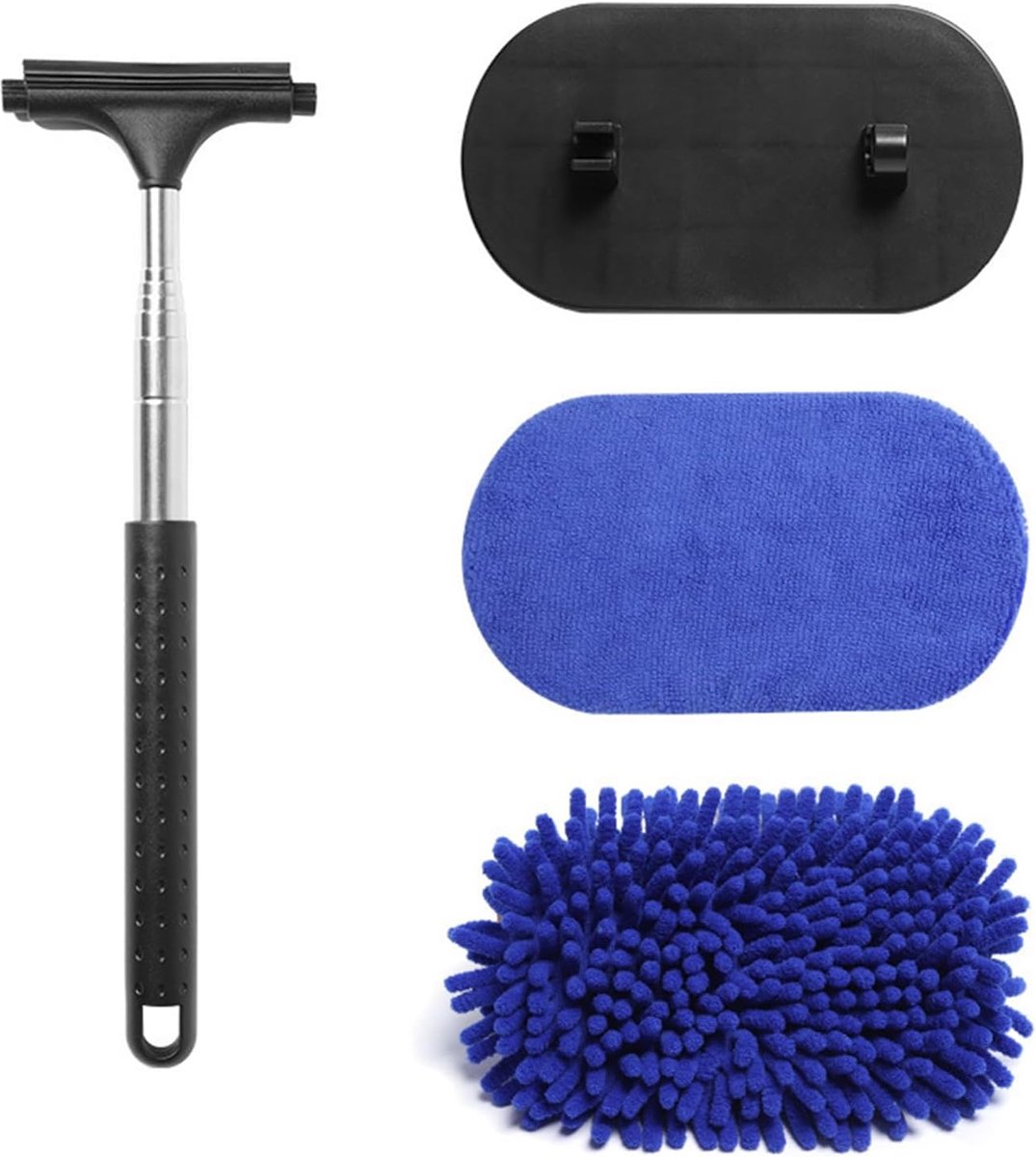 Dailygoods- Ruitensproeier 3-in-1 - Telescopische Raamreiniger - 180° Draaiend - Antislip Handvat - Roestvrij Staal - Herbruikbare Doek