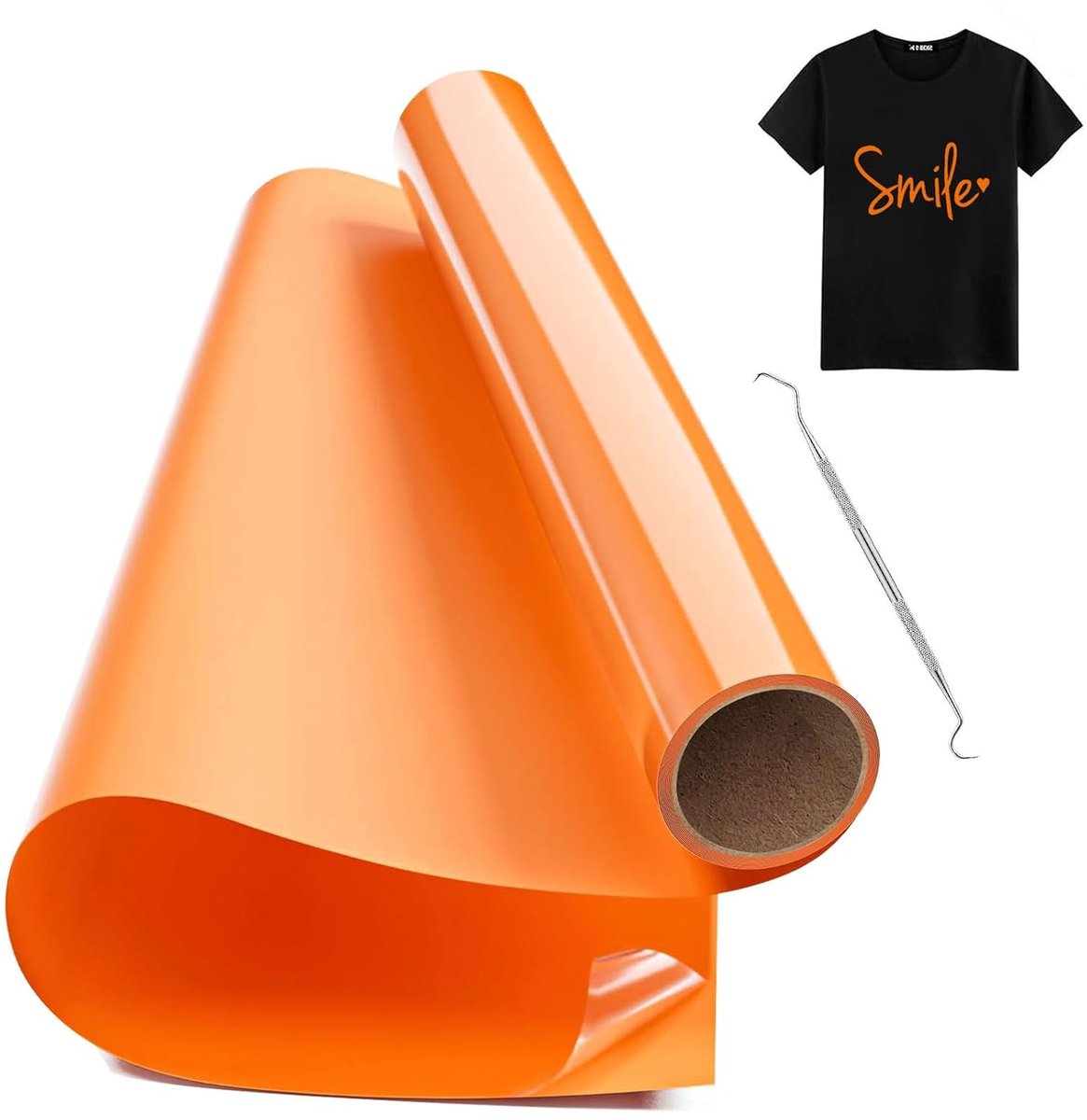 On Vinyl Oranje, 30.5cm x 150cm Opstrijkbare Vinylrol Voor Stoffen met Wiedgereedschap, Heat Transfer Vinyl, Flex Folie Oranje Voor T-Shirt DIY
