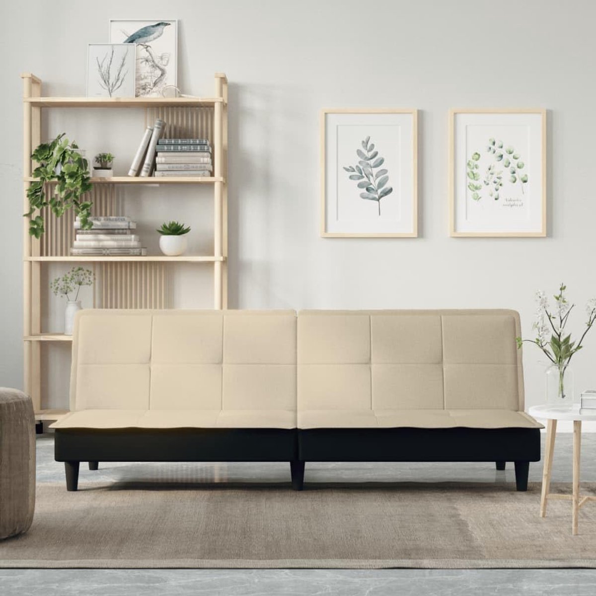 Crème stof logeerbed zitmeubel met verstelbare rugleuning en robuust frame 2 stuks
