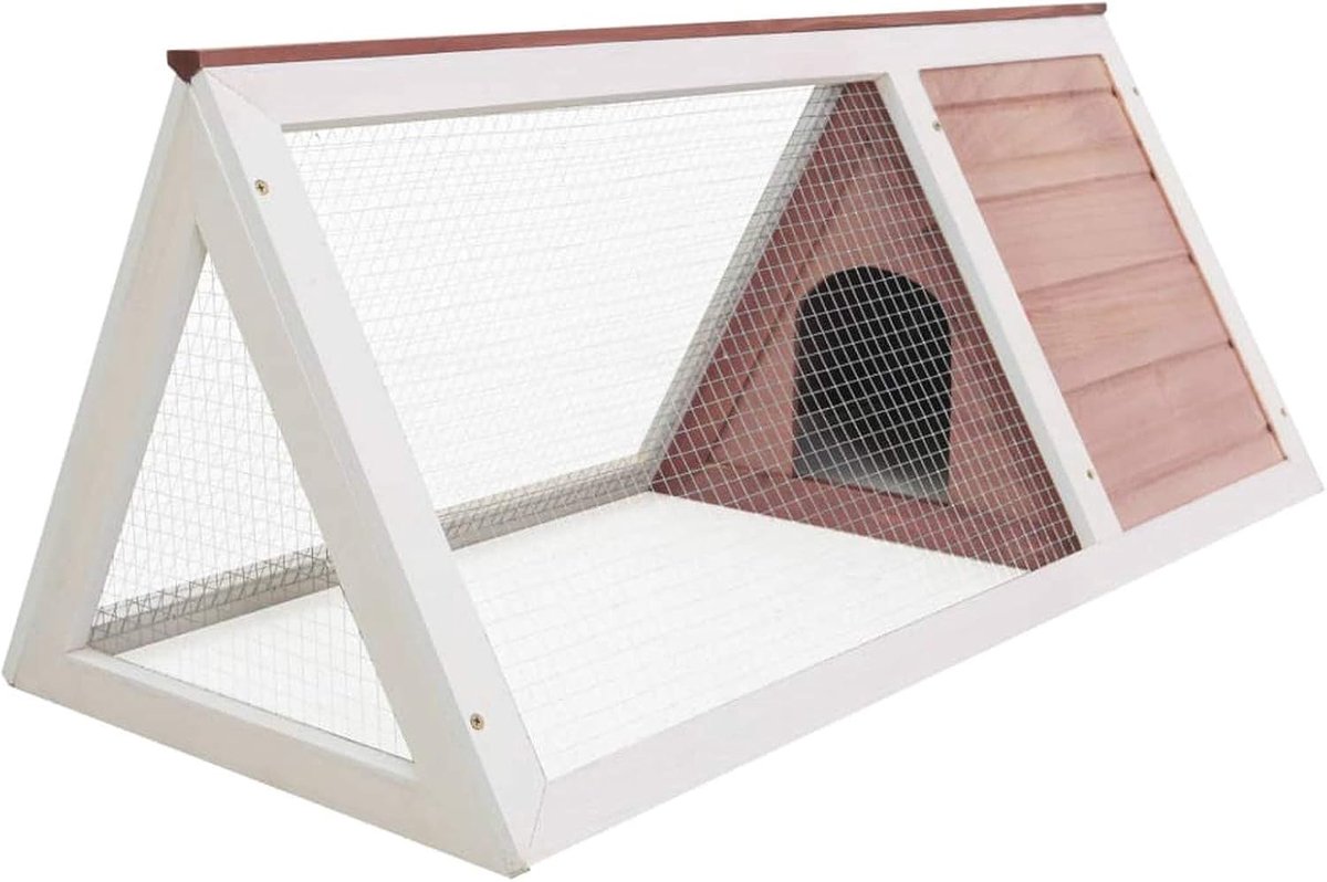 Konijnenhok, dierenkooi van hout, konijnenkooi, konijnenhok, kleine dieren, kooi voor huisdieren, bruin en wit, 98 x 50 x 41 cm