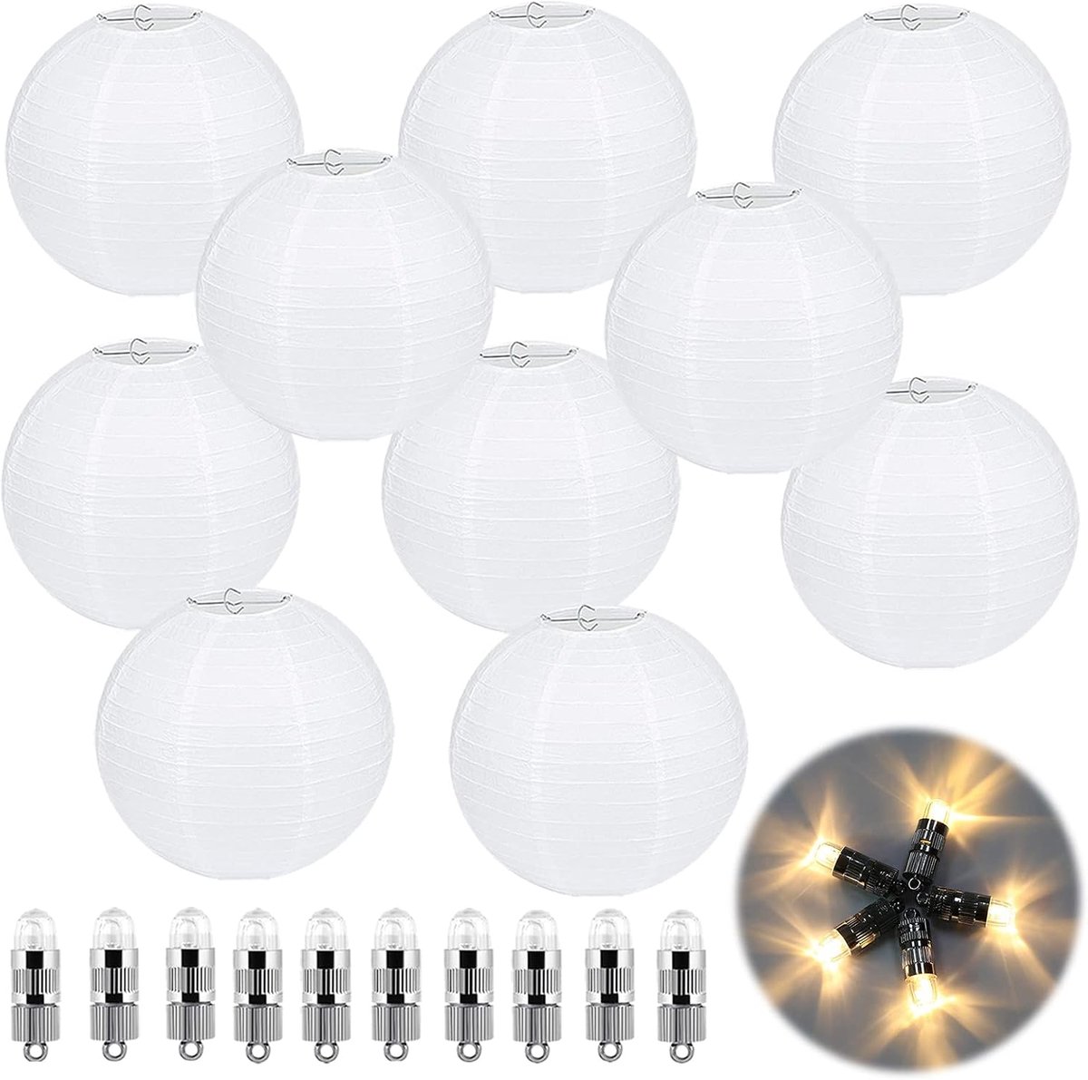 Lantaarn, 10 stuks, wit, ballen voor feest, bruiloft, afstudeerfeest, verjaardag (wit)