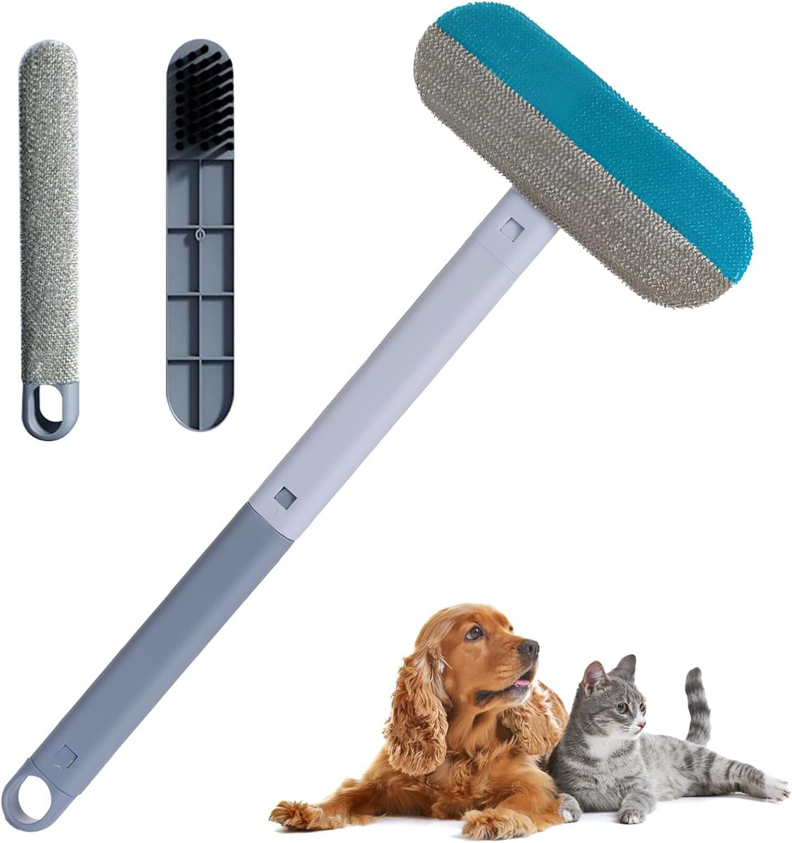 3-in-1 pluisborstelset, multifunctioneel, lange handgreep, hondenharen en kattenharen, herbruikbaar, bank, bed, tapijt