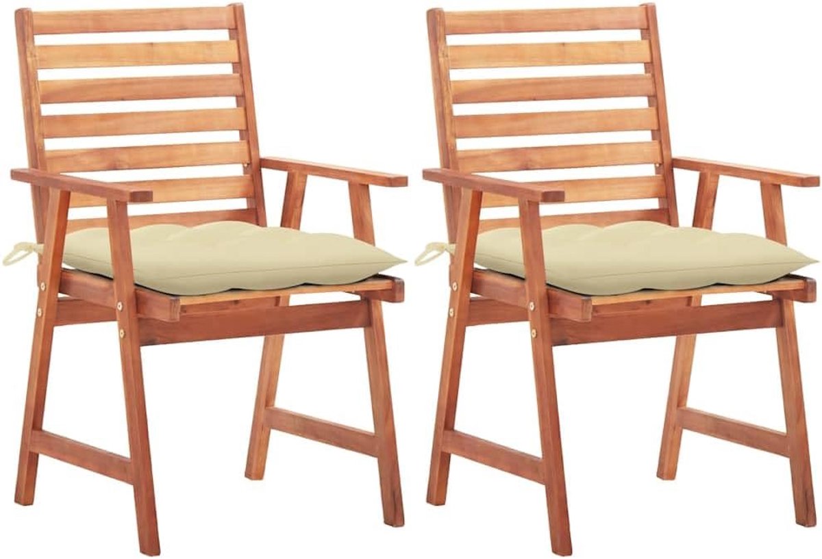 Set van 2 tuinstoelen, acaciahout, armleuningen en kussens, crème