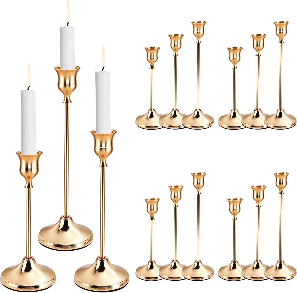 15 stuks 3 maten gouden puntige kaarsenhouders decoratieve kandelaars kandelaar van metaal kandelaar set voor woondecoratie bruiloft eten party jubileum