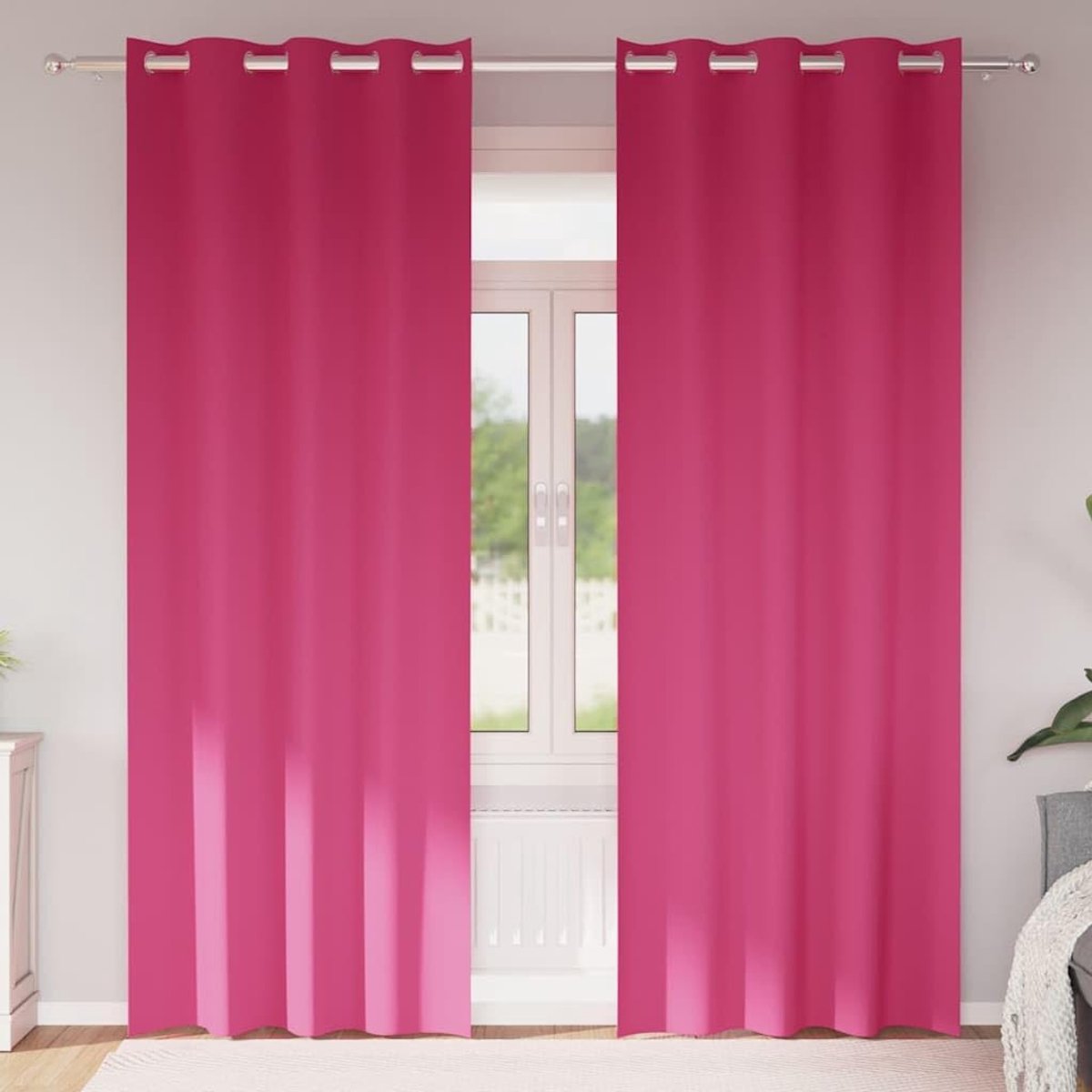 2 stuks, lichtroze met haak- en ringsysteem, drievoudig weefseldesign voor bescherming tegen licht en privacy, montage voor ramen, veelzijdig