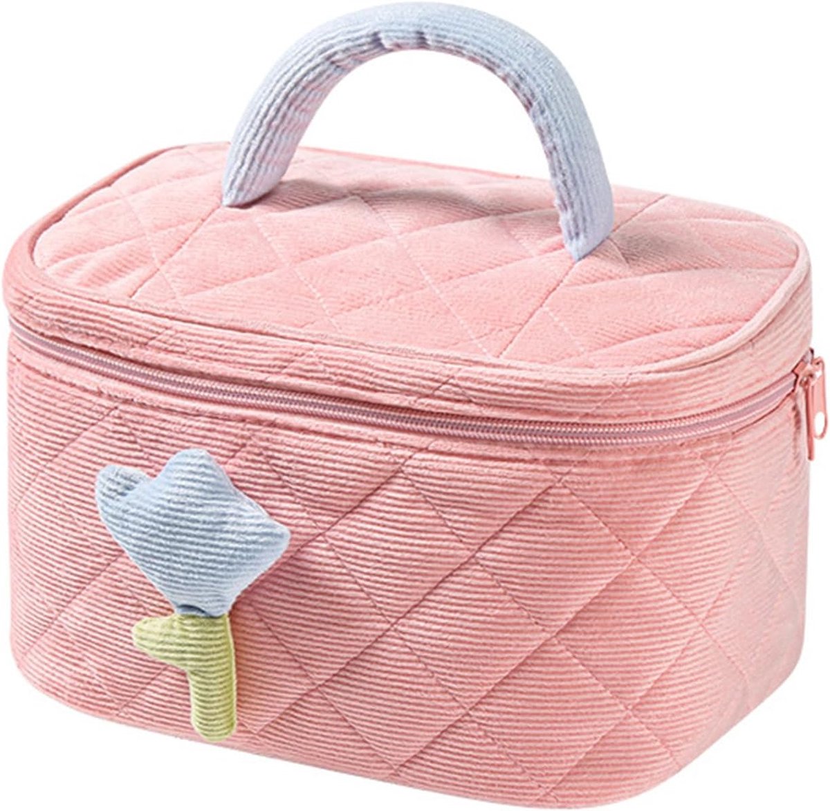 Dailygoods- Make-uptas met bloemenpatroon - Draagbaar - Toilettas - Reistas - Grote capaciteit - Hoogwaardig katoen - Licht en duurzaam - Cosmeticatas