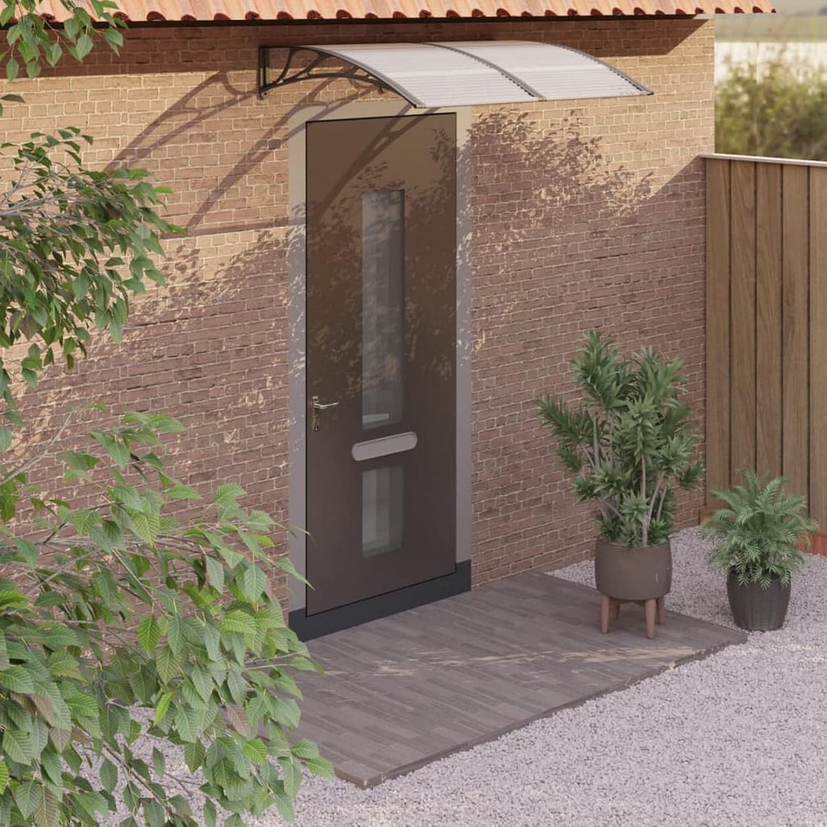 Luifel, luifel, voor deur, ingang, voor buiten, van polycarbonaat en aluminium, zwart en transparant, 150 x 100 cm, luifel voor ramen buiten, overkapping voor ramen