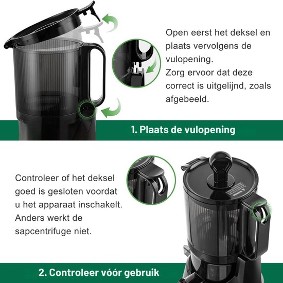 Slowjuicer - Sapcentrifuge voor Groenten & Fruit - 250W Krachtige Motor - Brede Vulopening - BPA-vrij - Stille Sapmachine - Zwart — afbeelding 5