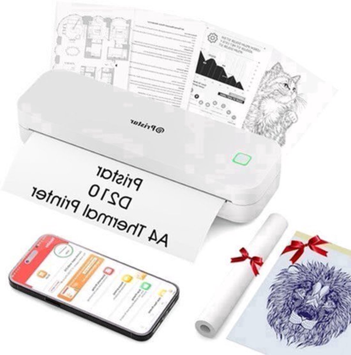 Draagbare A4 Thermische Printer – Mobiele Printer – Bluetooth Printer – Compacte Printer – Tattoo Printer – Langdurige Batterij – Inktloos Thermisch Printen