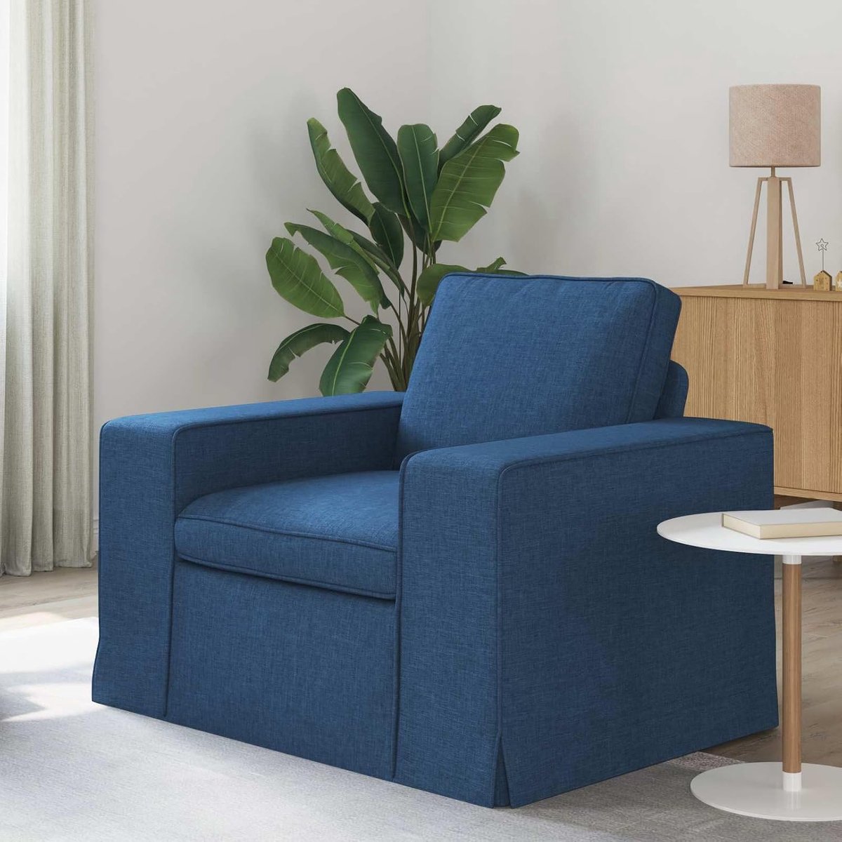 Hoekbank, blauw, met zitgroep, blauw, 103 x 80 x 82 cm, stoffen bekleding, ergonomisch kussen, stabiel metalen frame, voor woonkamer