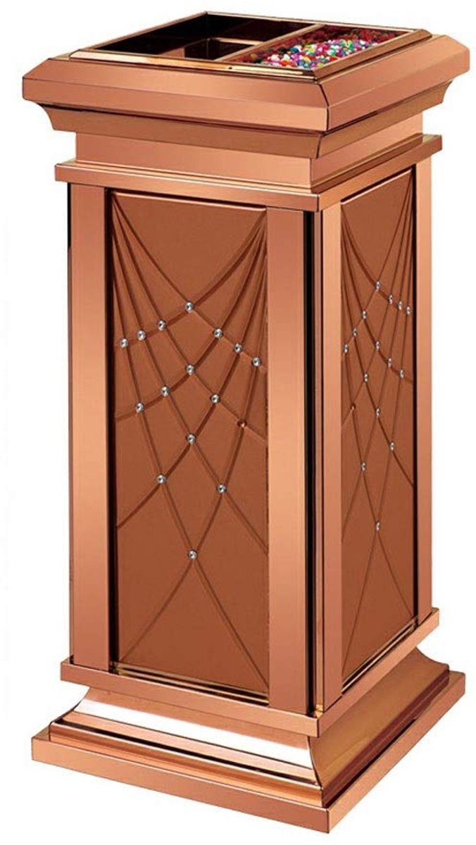 Prullenbak Hotel Grote Trash Can roestvrij staal Lobby Verticale Afvalbak met asbak Commercial Restaurant Lift Vuilnisbak Vuilnisbak (Color : Rose gold-B)