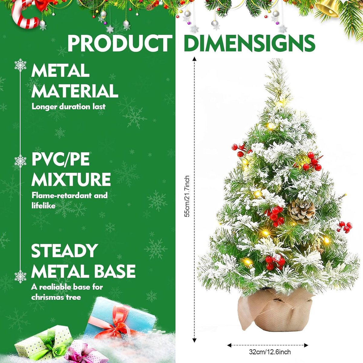 Kunstkerstboom 54 cm met ledverlichting, feestelijke