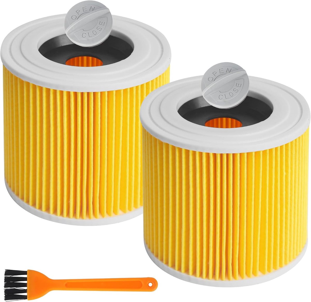 2 stuks patroonfilter compatibel, uitgerust met borstel, compatibel met Kärcher stofzuiger filter