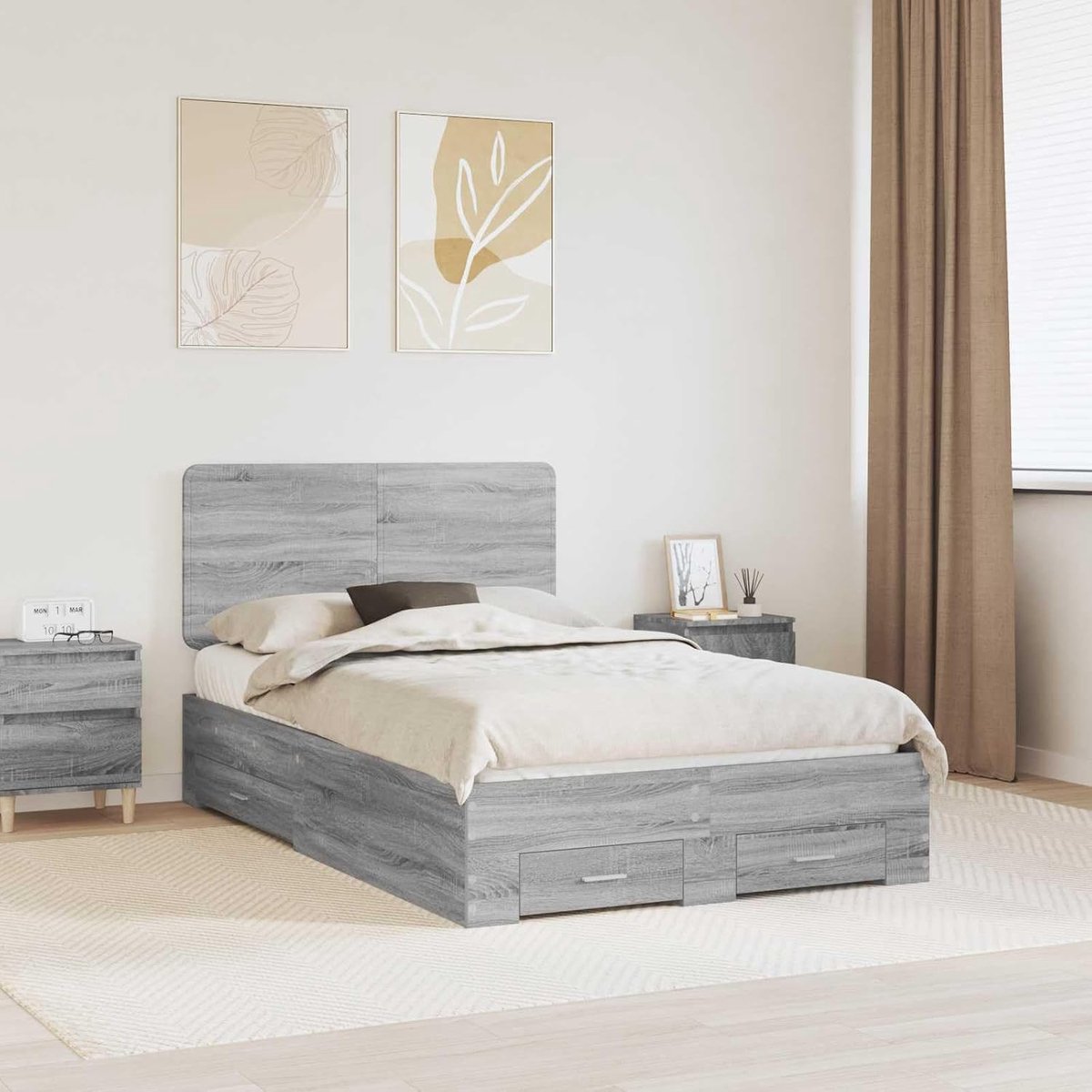 Hout Opbergbedframe modern Grijs Sonoma 120x190 cm