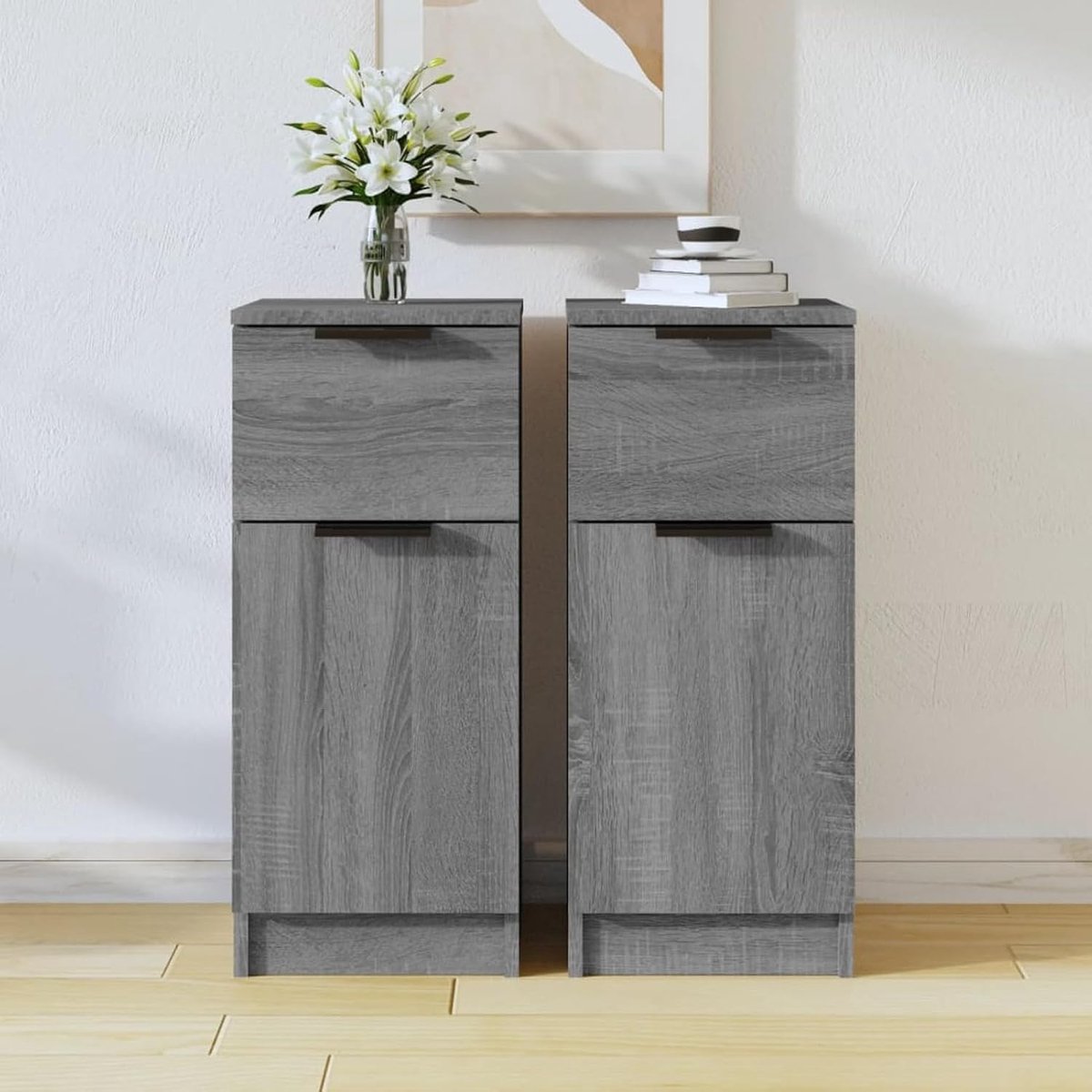 Sideboards 2 stuks. Grijs Sonoma 30x30x70 cm Houtmateriaal, Buffetkast Halkast Commode Opbergkast voor Woonkamer Eetkamer Hal817003