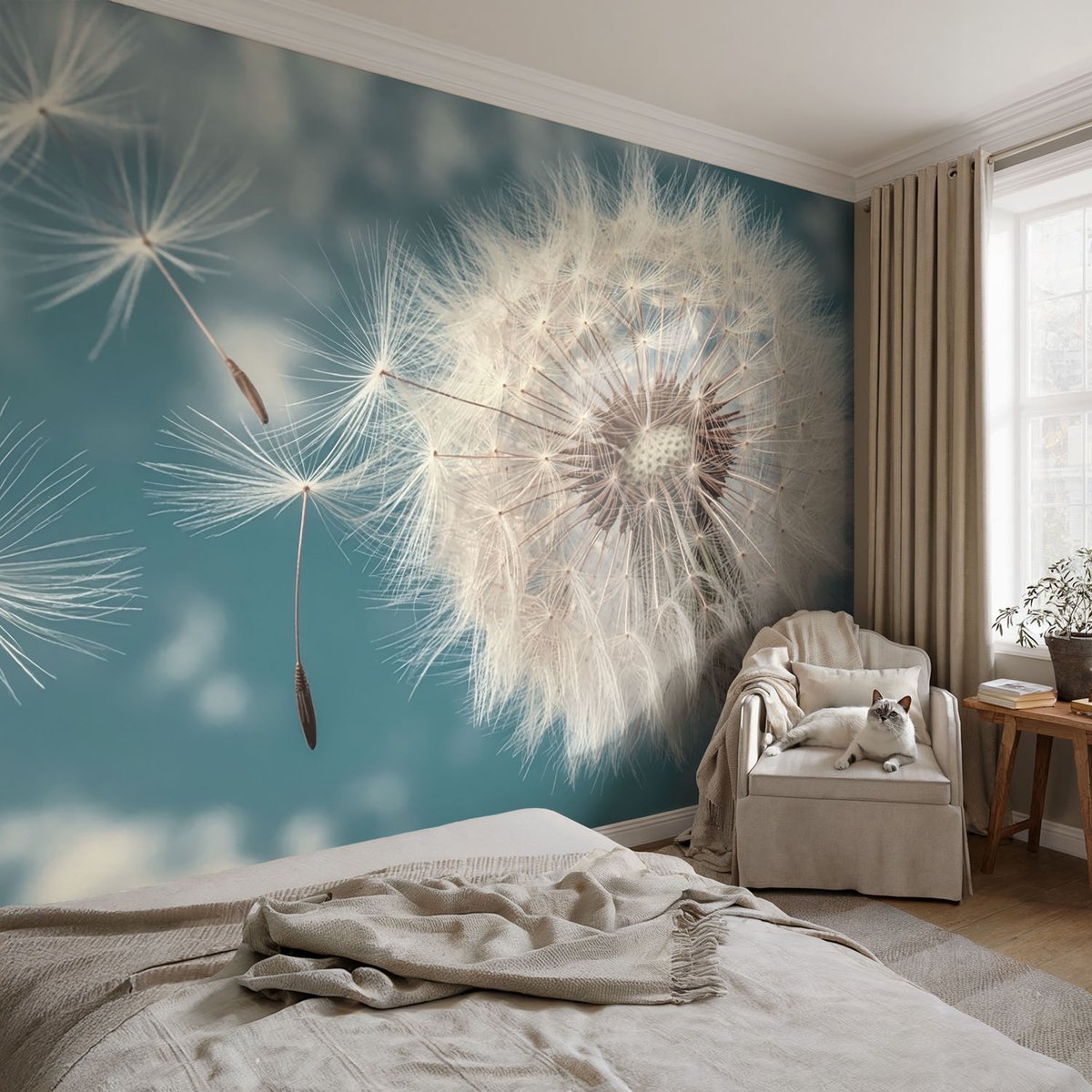 Coloray Vliesbehang - Wit Snellijm Behang - 104x70 cm - Een Vleugje Etherische Schoonheid Fotobehang Vlies - Woonkamer behang Bloemen En Planten - Muurschildering - Hal behang