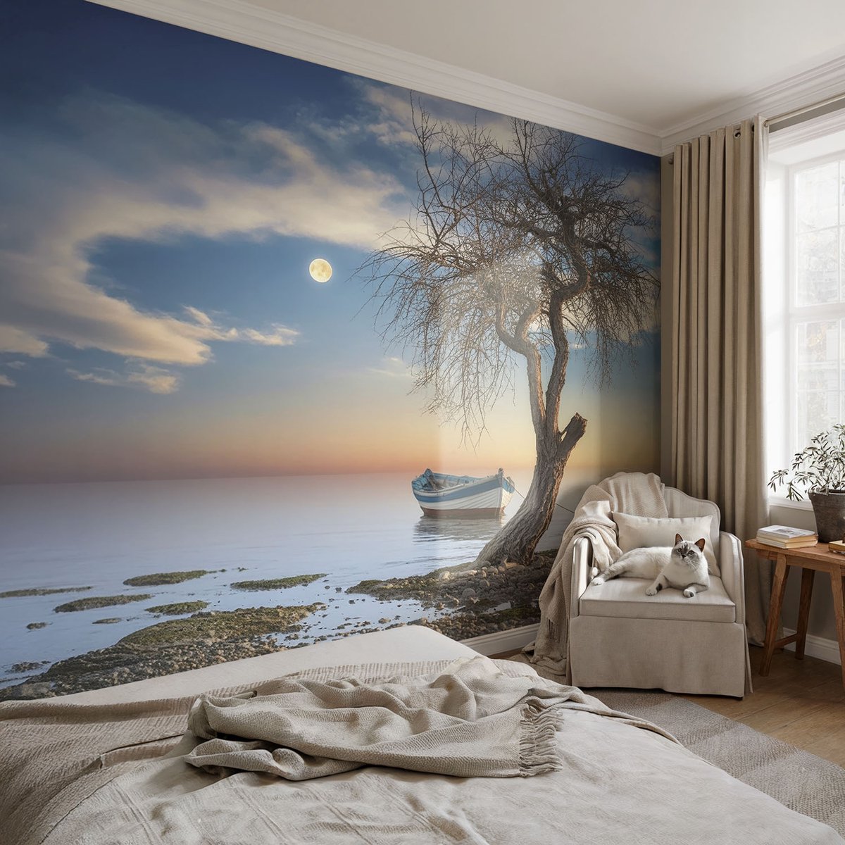 Coloray Vliesbehang - Blauw Snellijm Behang - 104x70 cm - Een Vredig Landschap Muurschildering - Slaapkamer behang Landschappen - Fotobehang Vlies - Gang behang