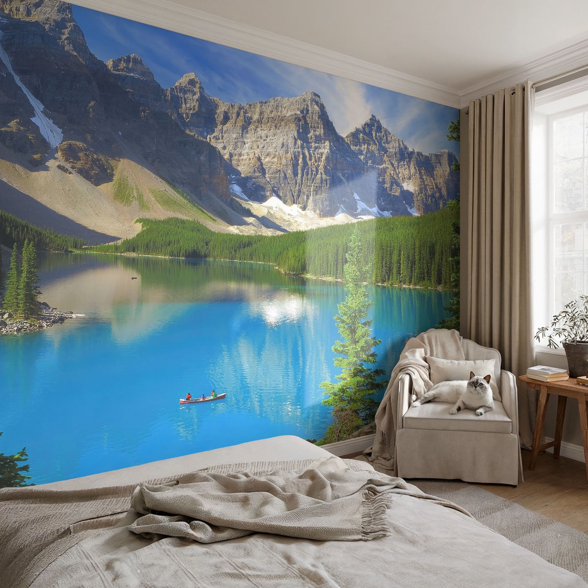 Coloray Vliesbehang - Blauw Snellijm Behang - 104x70 cm - Bergmeer Muurschildering - Gang behang Landschappen - Fotobehang Vlies - Slaapkamer behang