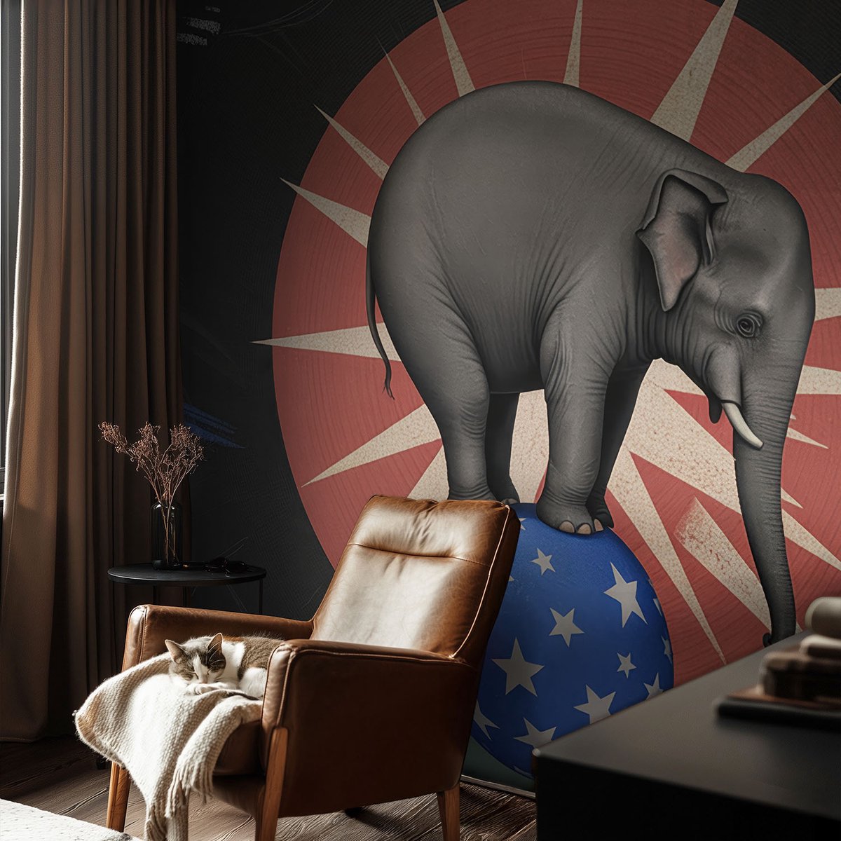 Coloray Vliesbehang - Zwart Snellijm Behang - 104x70 cm - Circusolifant Fotobehang Vlies - Hal behang Deel - Muurschildering - Woonkamer behang