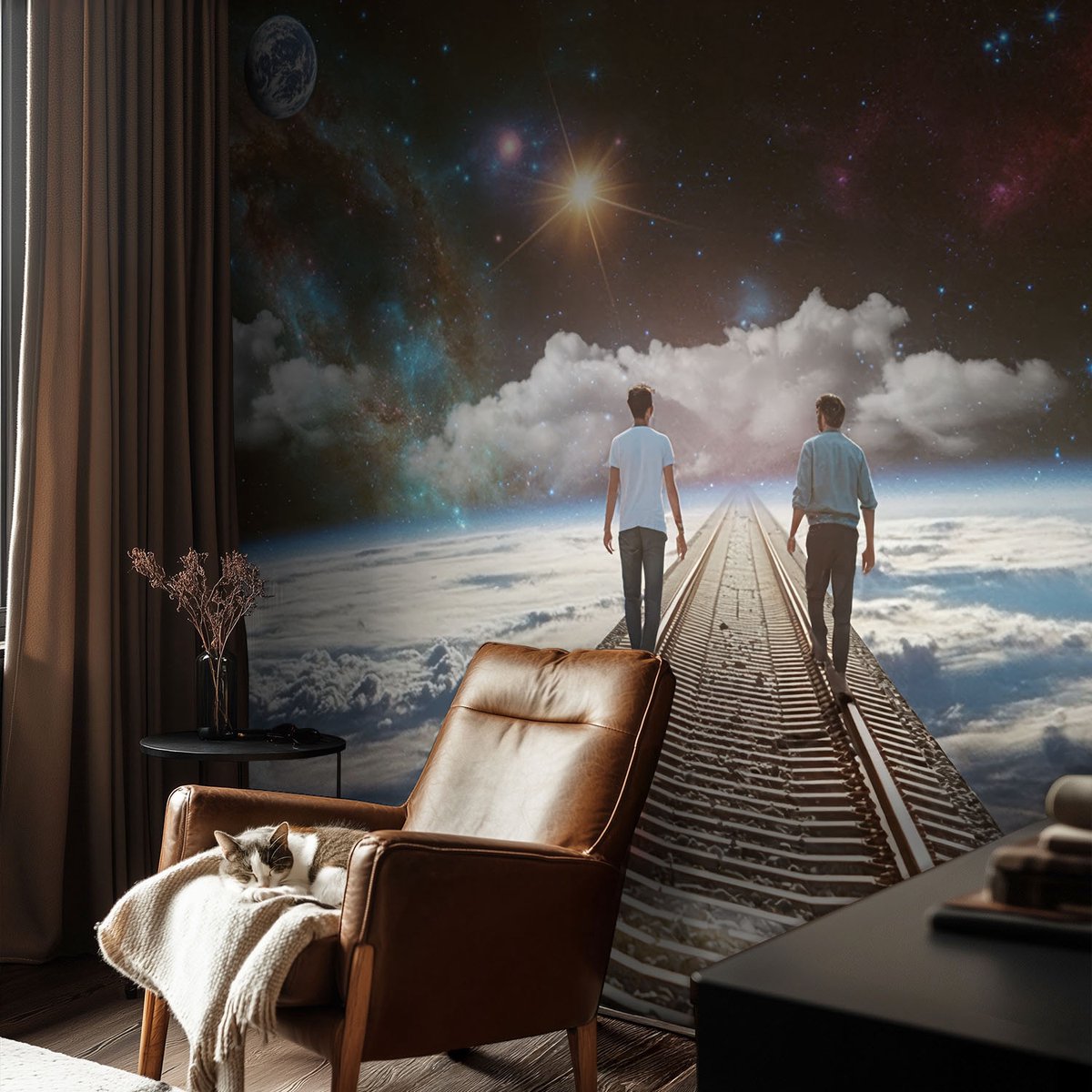 Coloray Vliesbehang - Wit Snellijm Behang - 104x70 cm - Ruimtereis Fotobehang Vlies - Woonkamer behang Kosmos - Muurschildering - Woonkamer behang