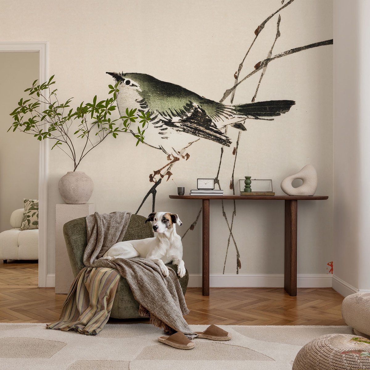 Coloray Vliesbehang - Wit Snellijm Behang - 104x70 cm - Harmonieuze Vogel Fotobehang Vlies - Woonkamer behang Dieren - Muurschildering - Hal behang