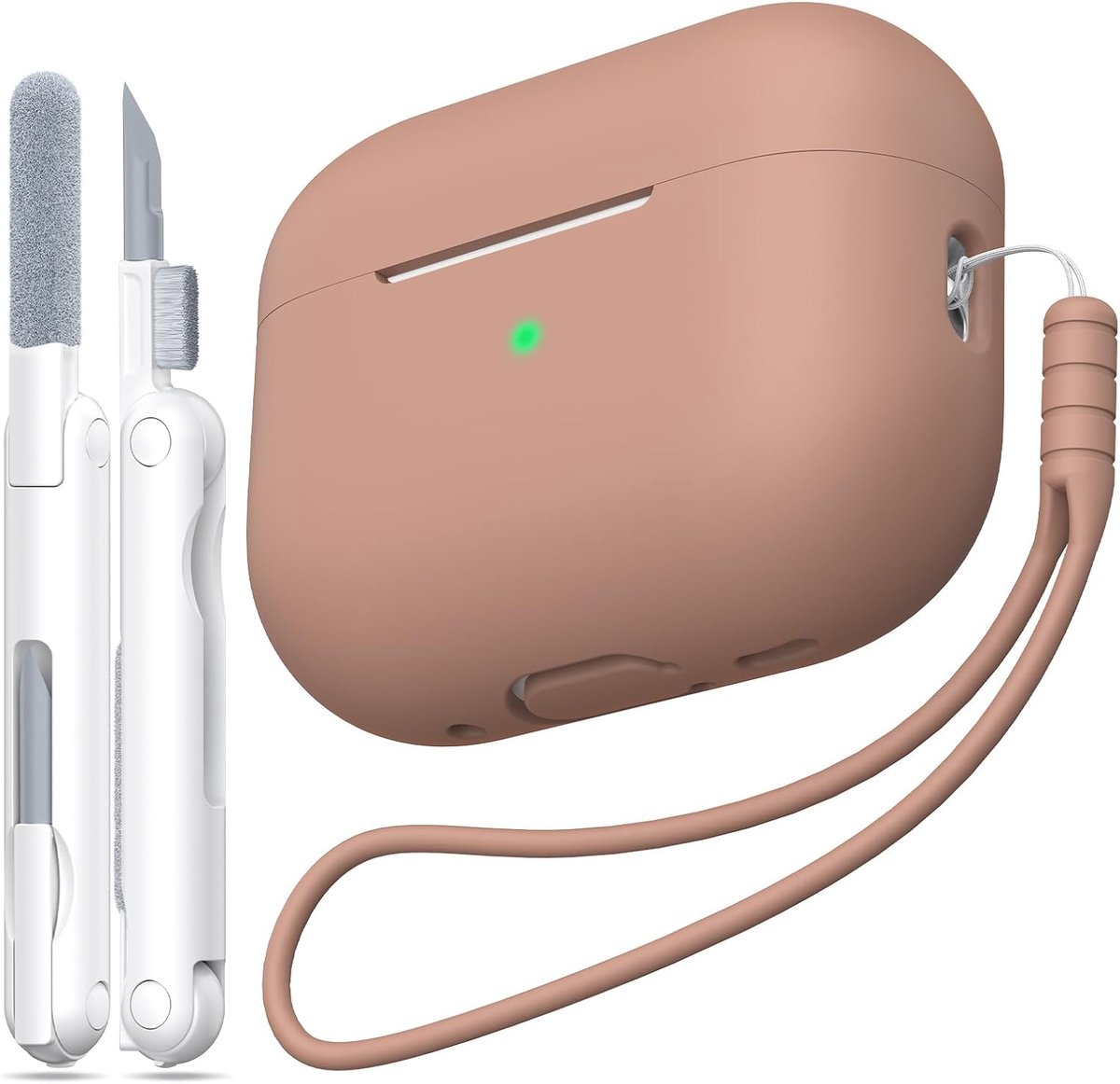 Compatibel met AirPods Pro 2e Generatie Hoesje, Anti-Daling Zacht Silicone Schokabsorptie Compatibel met AirPods Pro Hoesje Skin Touch met Sleutelhanger en Schoonmaakset, Melkthee