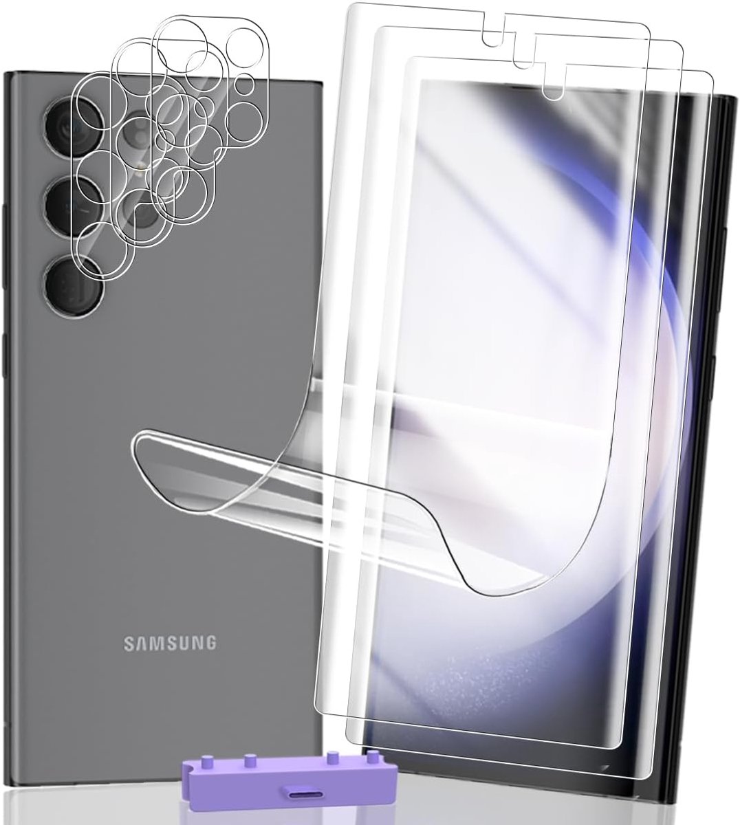 3+3 stuks flexibele screenprotector voor Samsung Galaxy S23 Ultra van beschermfolie van gehard glas voor camera, Anti-Kras, Volledige Dekking, Ultra Helder, Gemakkelijk aan te brengen