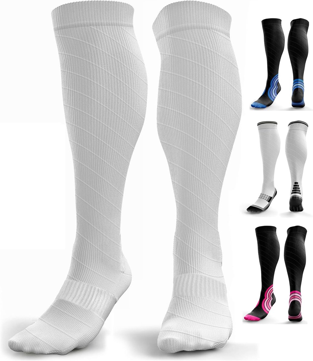 aZengear Compressiekousen Dames & Heren (20–30 mmHg) Compression Socks Kniekousen voor Vliegtuig, Reizen & Hardlopen – Gegradueerde Compressie, Naadloze Teen