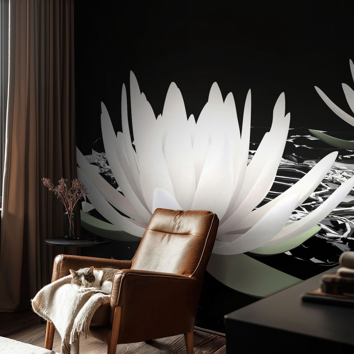 Coloray Vliesbehang - Wit Snellijm Behang - 152x104 cm - Waterbloemen Fotobehang Vlies - Hal behang Bloemen En Planten - Muurschildering - Woonkamer behang