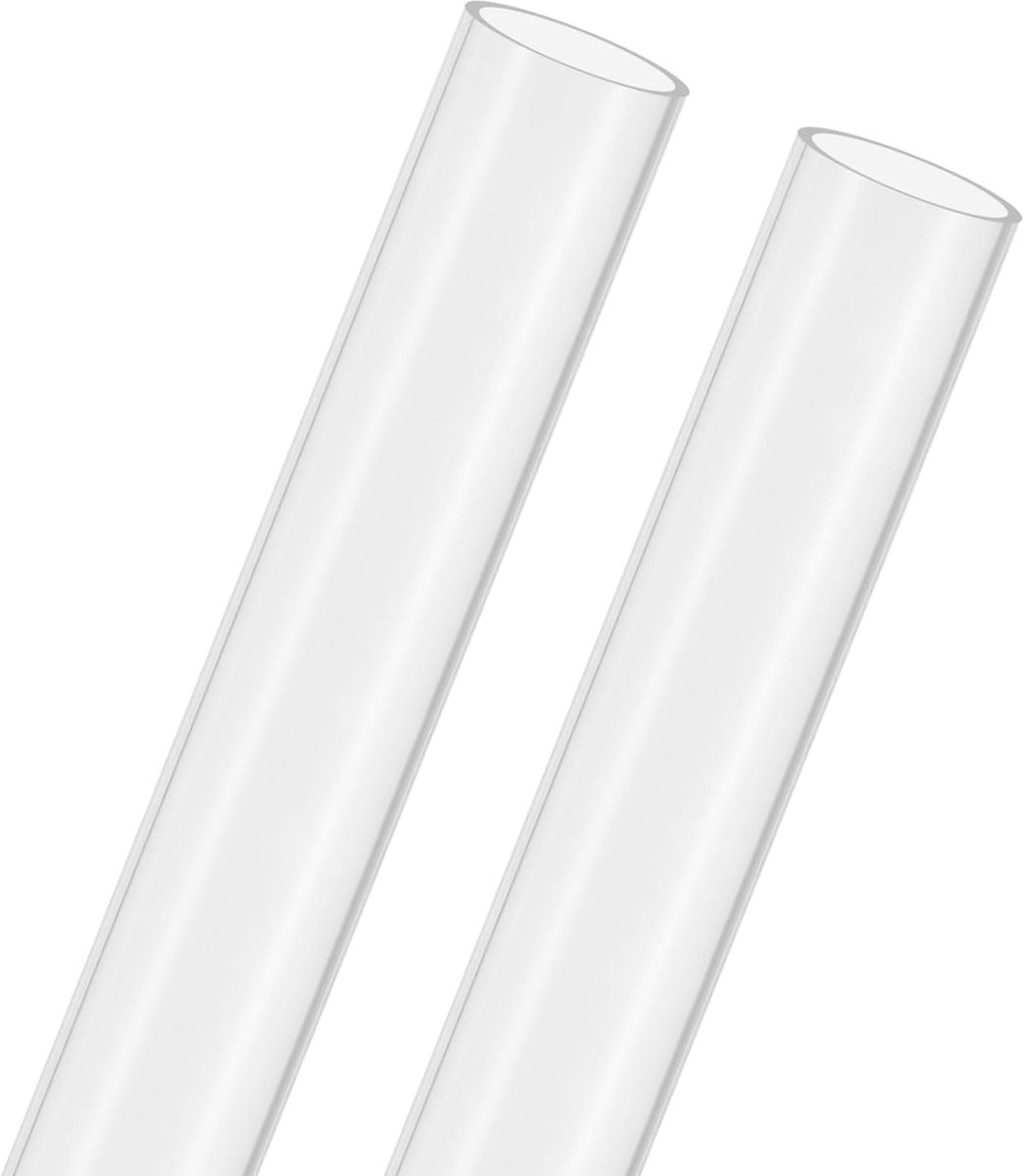 METERXITY 2-Pack Clear Stijve Acryl Pijp, 28mm [1.1"] ID x 32mm [1.25"] OD Plastic Ronde Buis voor Waterkoeling Systeem/Lampen/Fonteinen/Aquaria/Display Stand, Acryl Tubing [305mm/12IN]