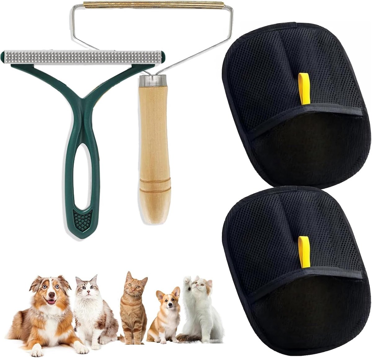 4 stuks draagbare pluisverwijderaar, kattenhaarverwijderaar, pluisborstel, dubbelzijdige reinigingshandschoenen, statische ontharingshandschoenen, herbruikbare vachtverzorgingshandschoenen voor
