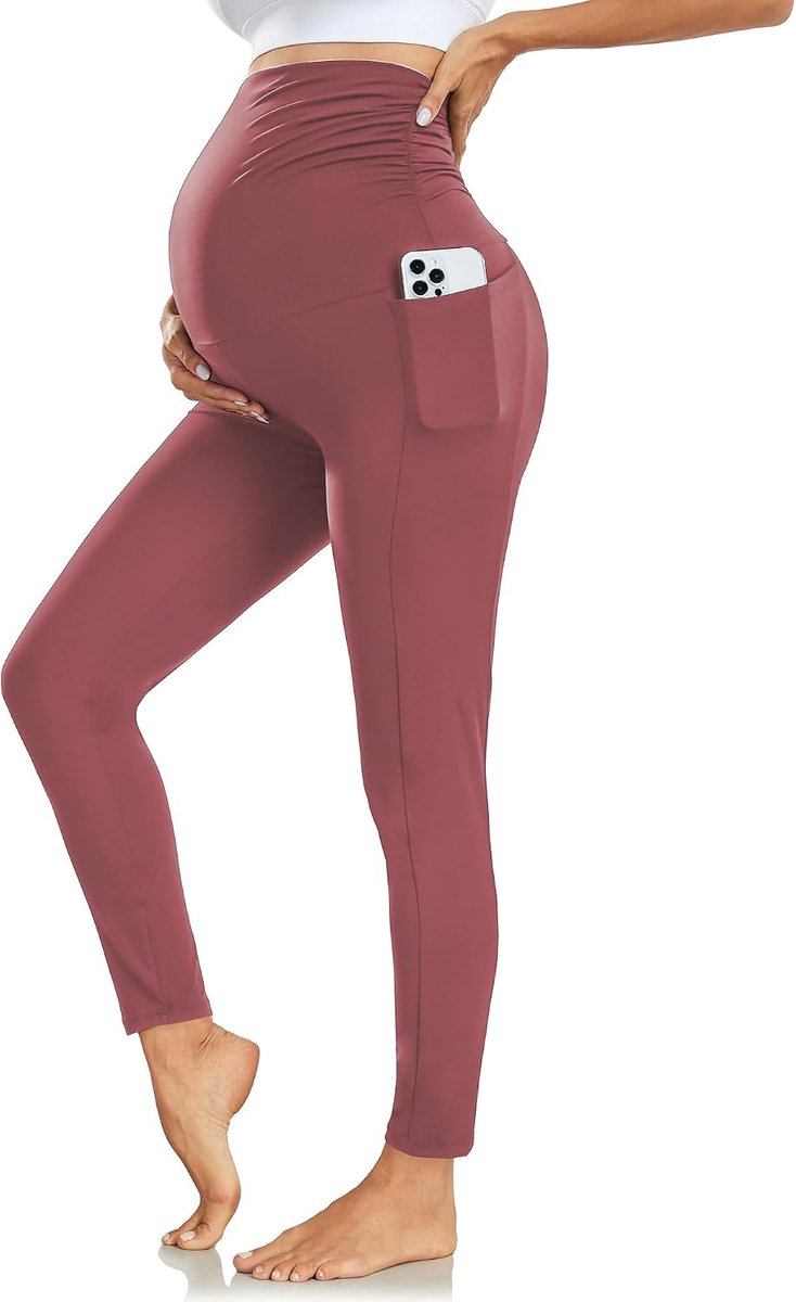 Zwangerschapslegging met Zakken - Over Bump Legging met Zachte Buikondersteuning Stretchy Zwangerschapsbroek voor Dames