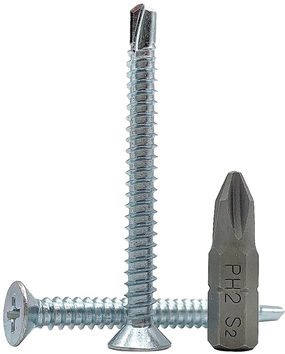 (verpakking van 100 stuks) DIN 7504 P verzinkt staal 4,8 x 50 mm schroeven, zelfborende plaatmetalen schroef, (PH) kruiskopkop, verzonken kop zelftikken (100, 4,8 x 50 mm)