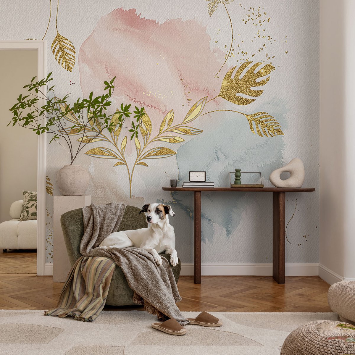 Coloray Vliesbehang - Wit Snellijm Behang - 104x70 cm - Botanische Charme Fotobehang Vlies - Hal behang Deel - Muurschildering - Woonkamer behang