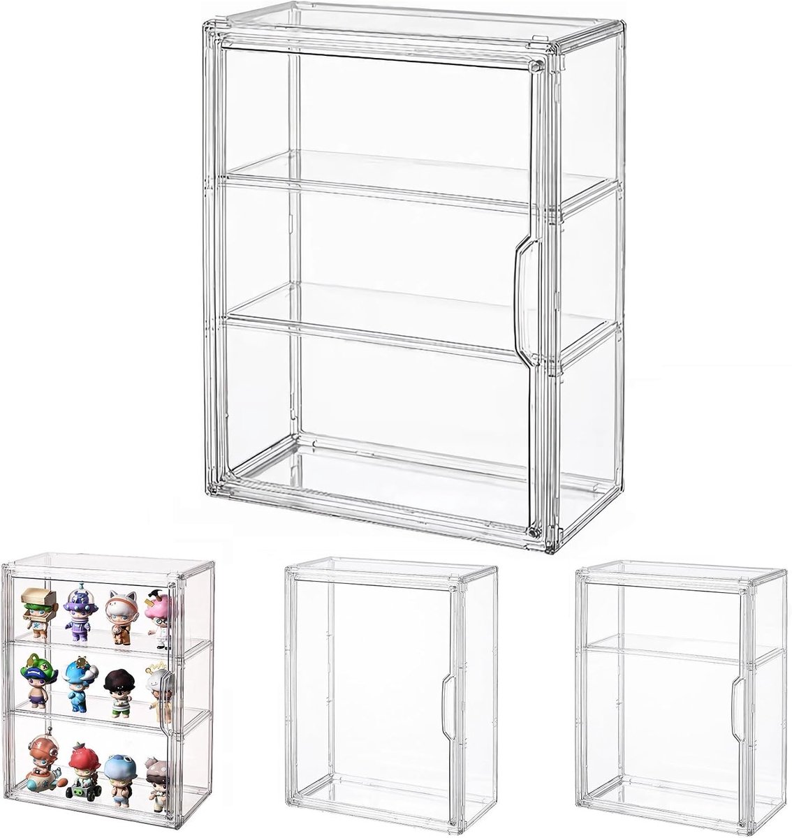 Acryl Vitrinekast Met 3 Lagen, Magnetische Deur En 2 Verstelbare Tussenschotten – Kristalhelder En Stofbestendig – Stapelbaar En Gemakkelijk Toegankelijk – Voor Beeldjes, Speelgoed, Boeken En Parfums