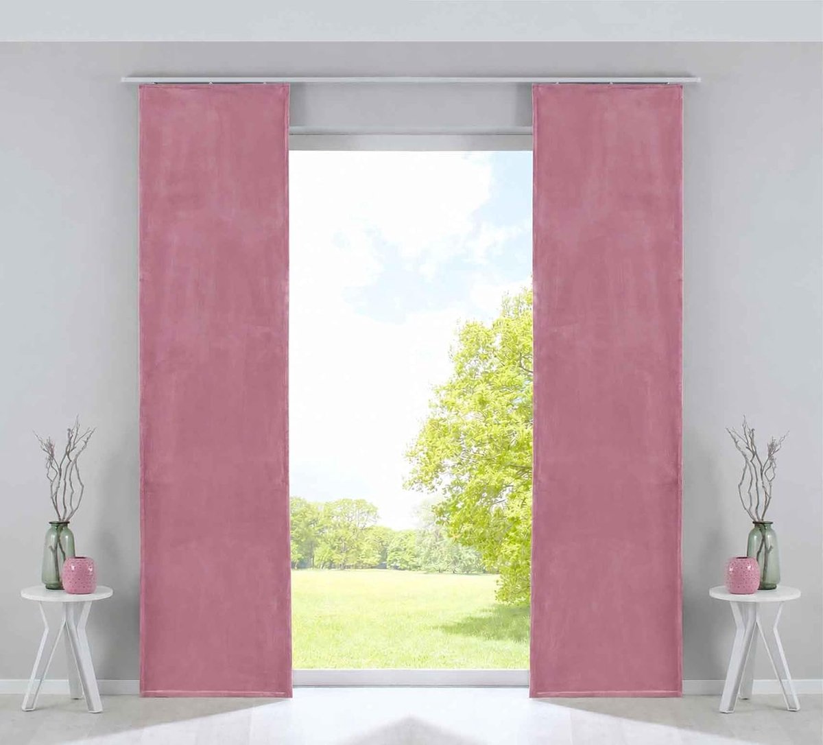 Set van 2 paneelgordijnen, verduistering, schuifgordijnen, fluweel, ondoorzichtig, blackout paneelwagens, verzwaringsstangen, oudroze, H x B 245 x 60 cm, 203571-2