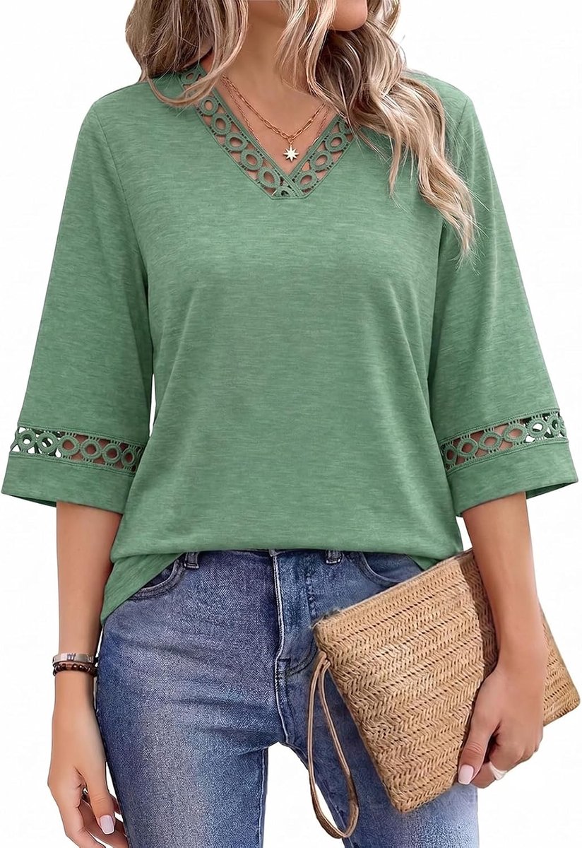 Blouse Dames V-hals Elegant Damesblouse 3/4 mouwen Zomer