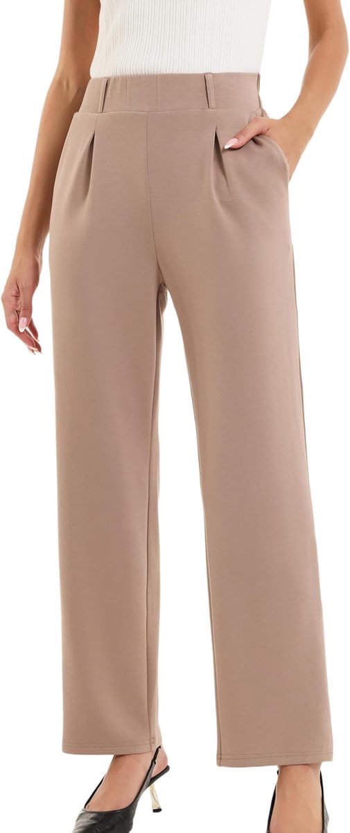 Stoffen broek wijde pijpen stretch hoge tailleband slipbroek