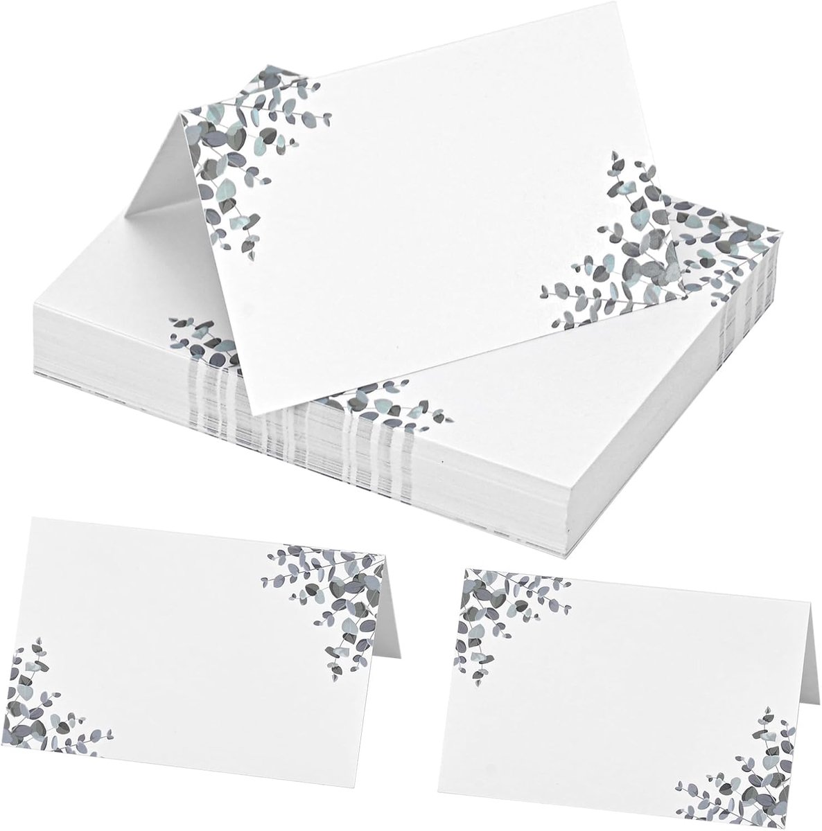 50 stuks tafelkaarten, stijl eucalyptusblad, tafel voor communie, doop, bruiloft, verjaardag, vormsel, afstudeerfeest, feest, gastgeschenken, 85 mm x 55 mm (gevouwen)
